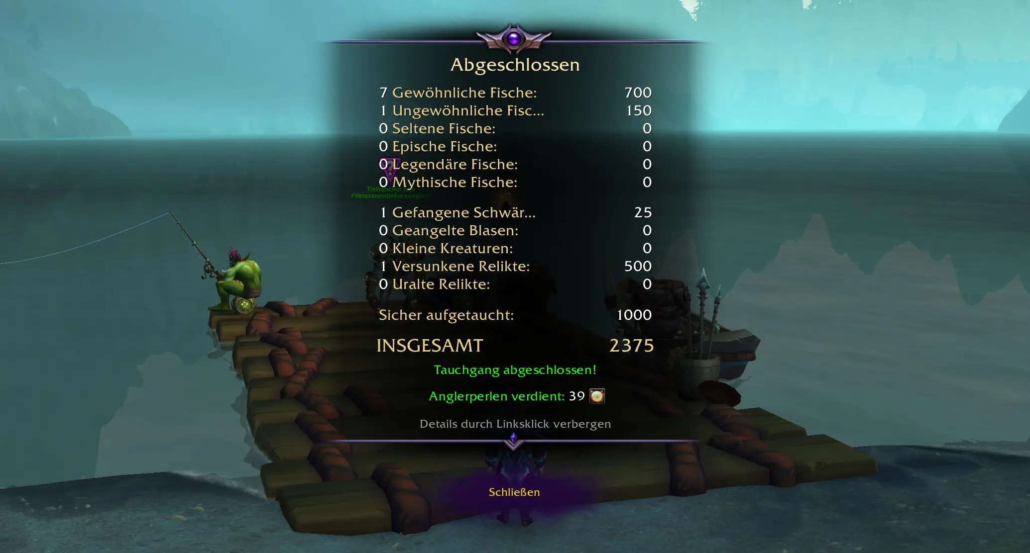 Punkteübersicht nach Abschluss des Abgrundfischens