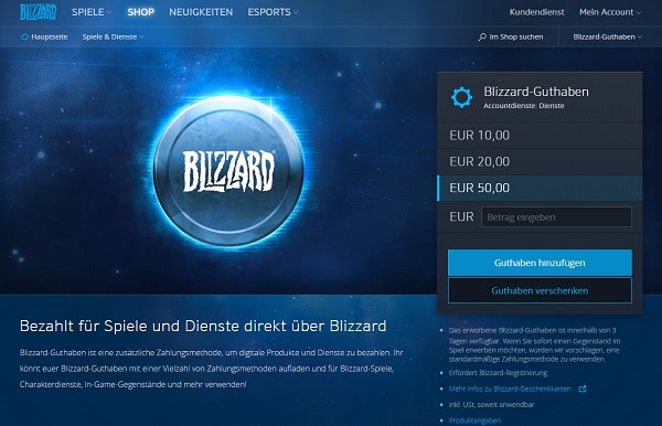 Blizzard-Guthaben verschenken