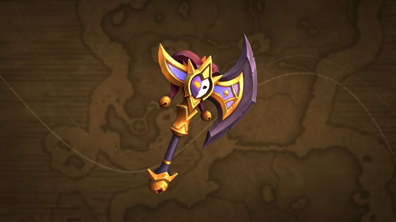World of Warcraft: April Handelsposten 2025 neues Waffen-Transmog: Spaltbeil des kunterbunten Witzbolds