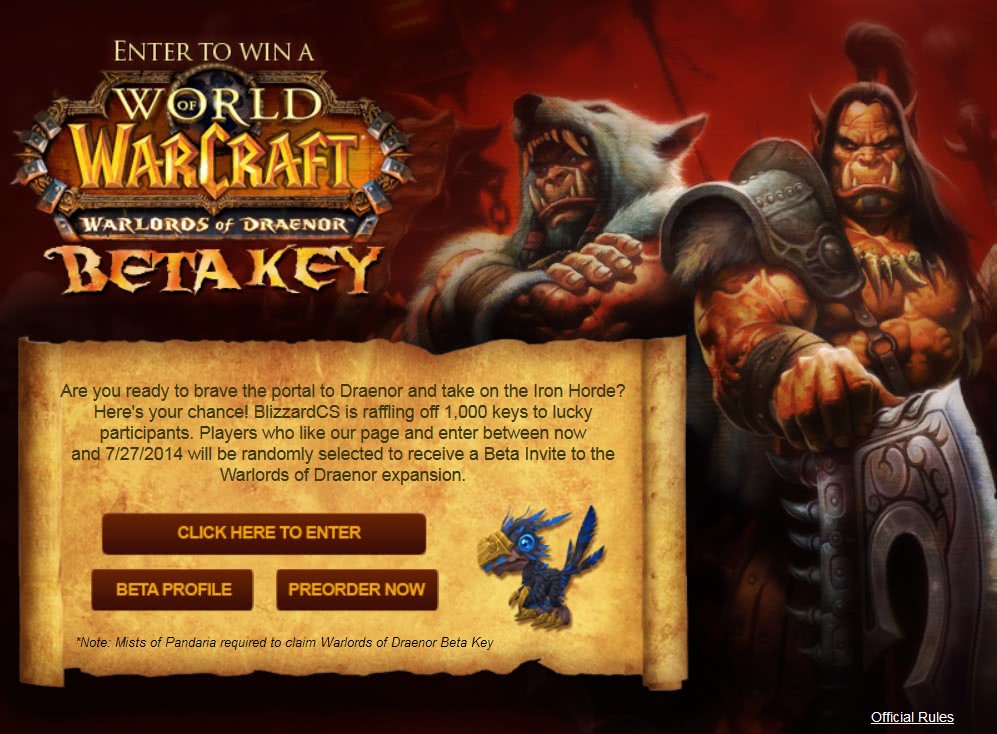 Beta-Keys Gewinnspiel für Warlords of Draenor von Blizzard