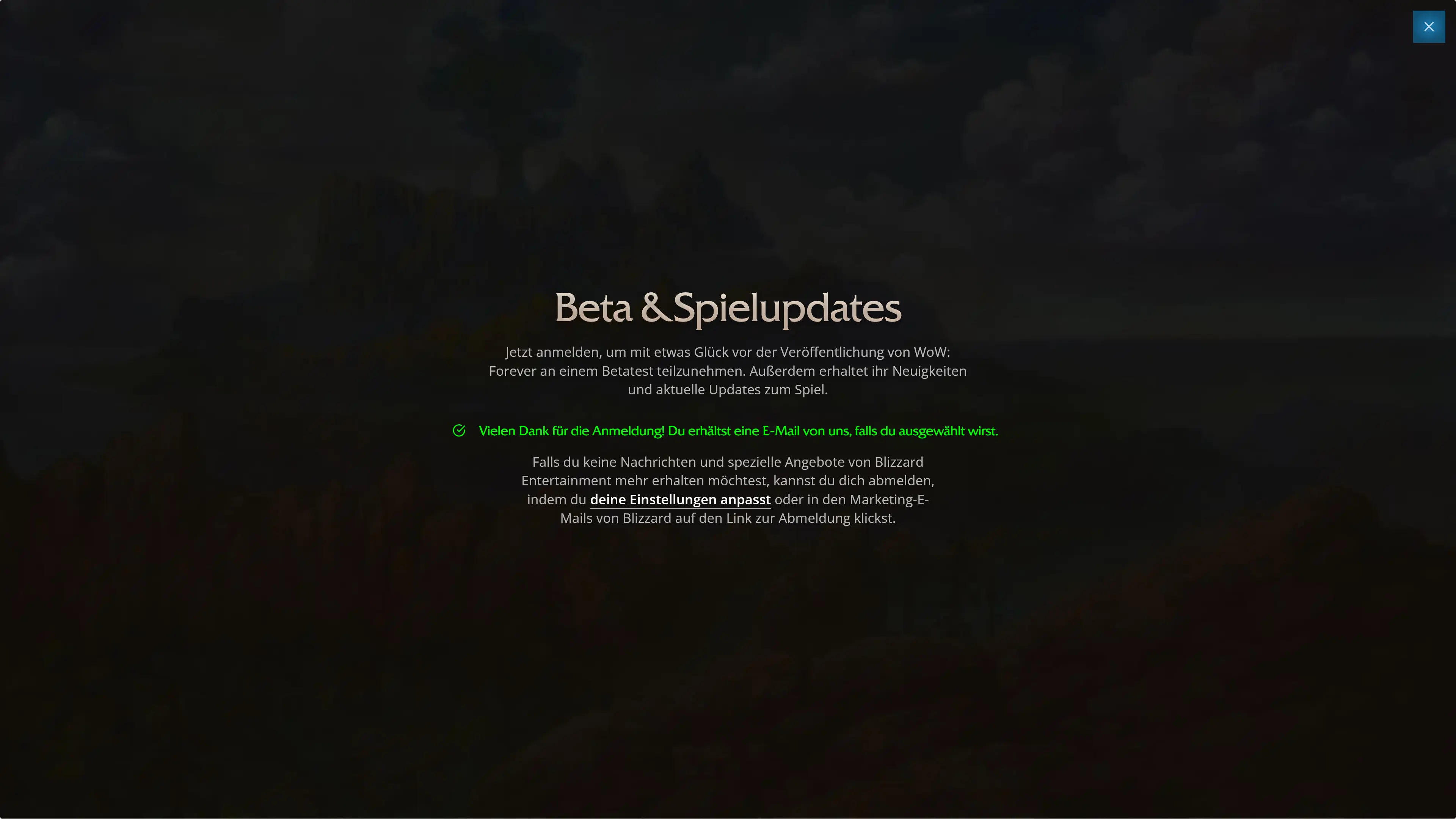 World of Warcraft: Forever Beta Registrierung