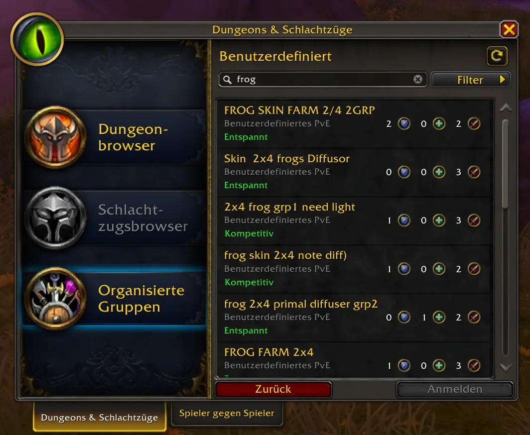 Gruppesuche für Frösche