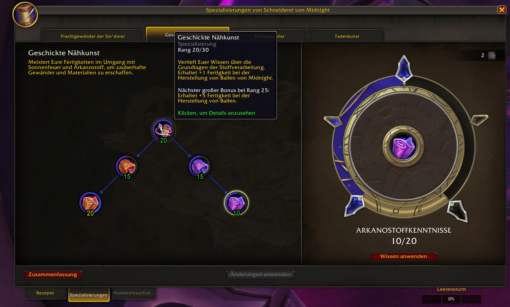 Geschickte Nähkunst - Spezialisierung bei der Schneiderei in WoW Midnight