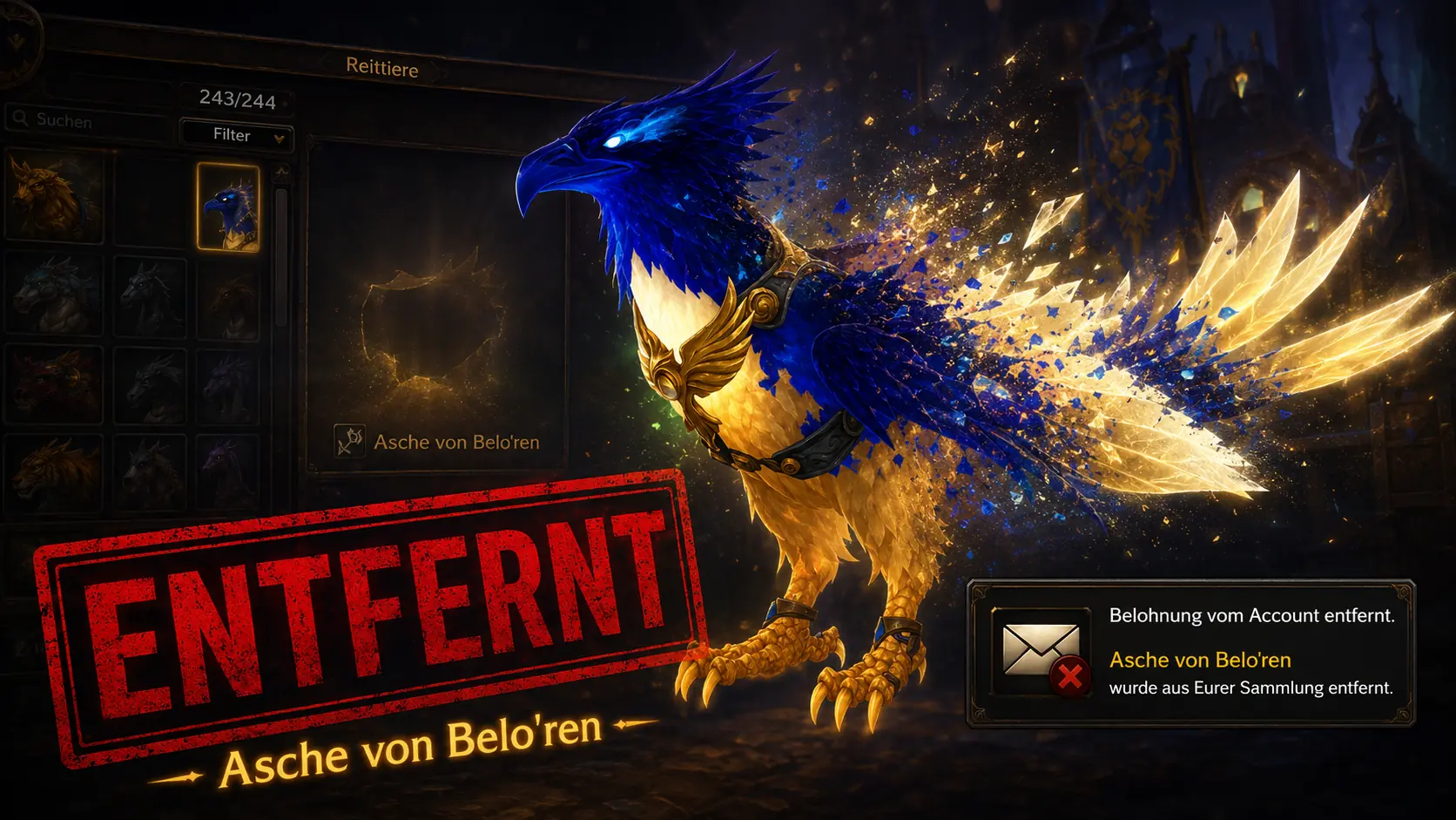 Asche von Belo'ren vom Account entfernt