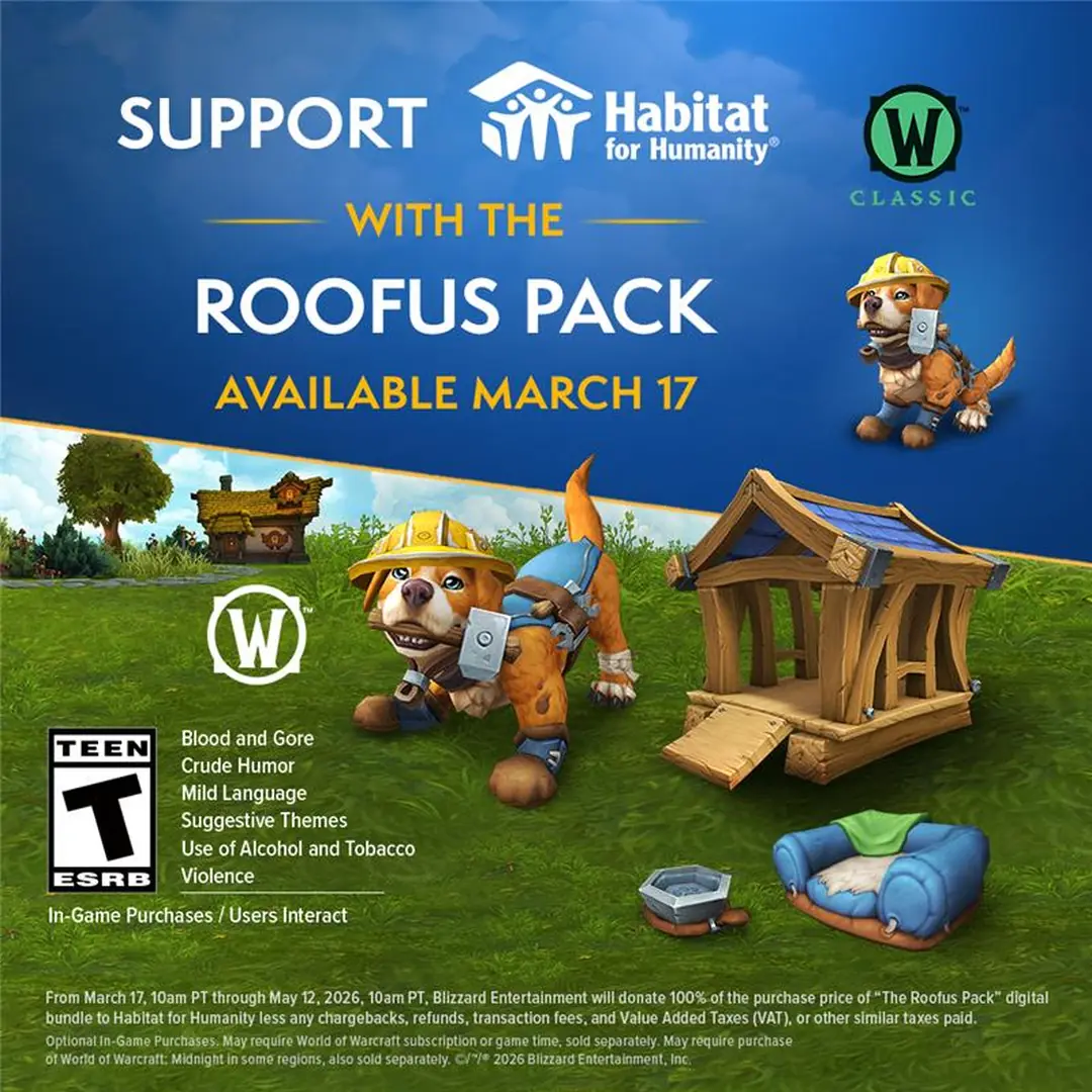 World of Warcraft startet Charity-Aktion: Roofus Pack unterstützt Habitat for Humanity