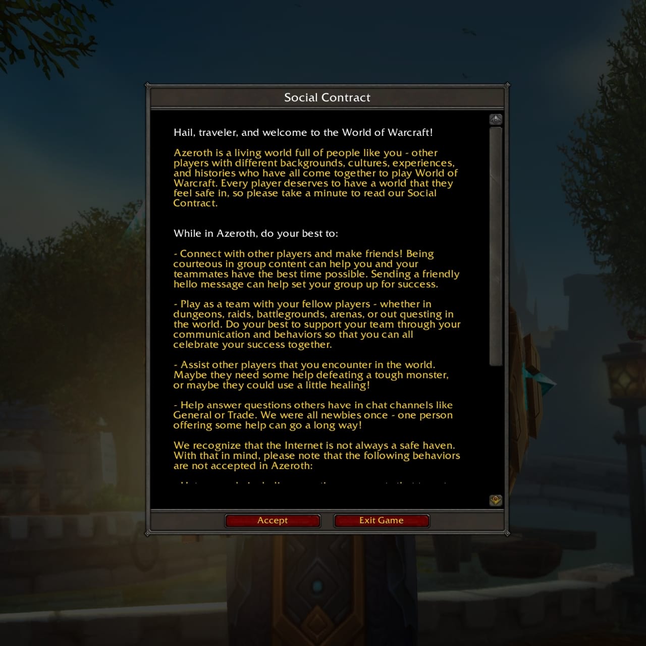 World of Warcraft nur nach Unterzeichnung des Verhaltenscodex spielbar