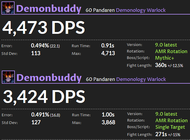 DPS Ranking für WoW Shadowlands: Dämonologie-Hexer