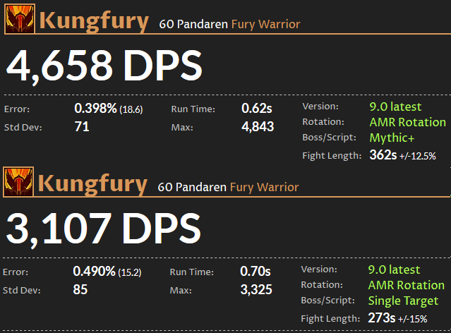 DPS Ranking für WoW Shadowlands: Furor-Krieger